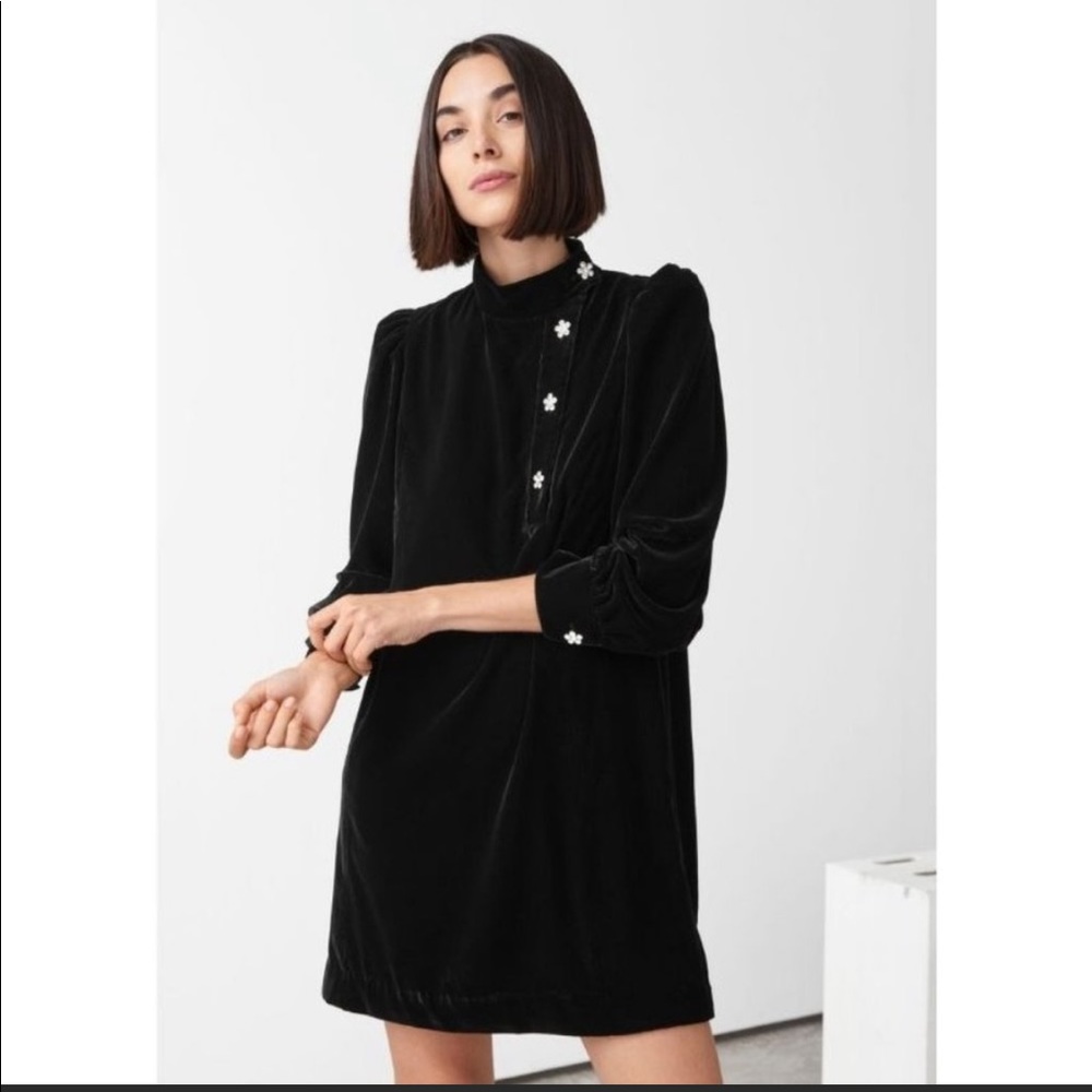& Other Stories Velvet Floral Crystal Button Dress